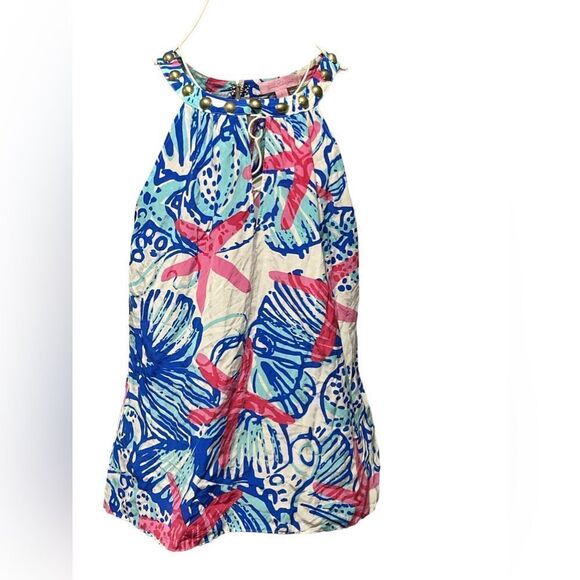 Beautiful Lilly Pulitzer Rogan Resort White She She Shells Silk Top Starfish sz - Picture 2 of 6
